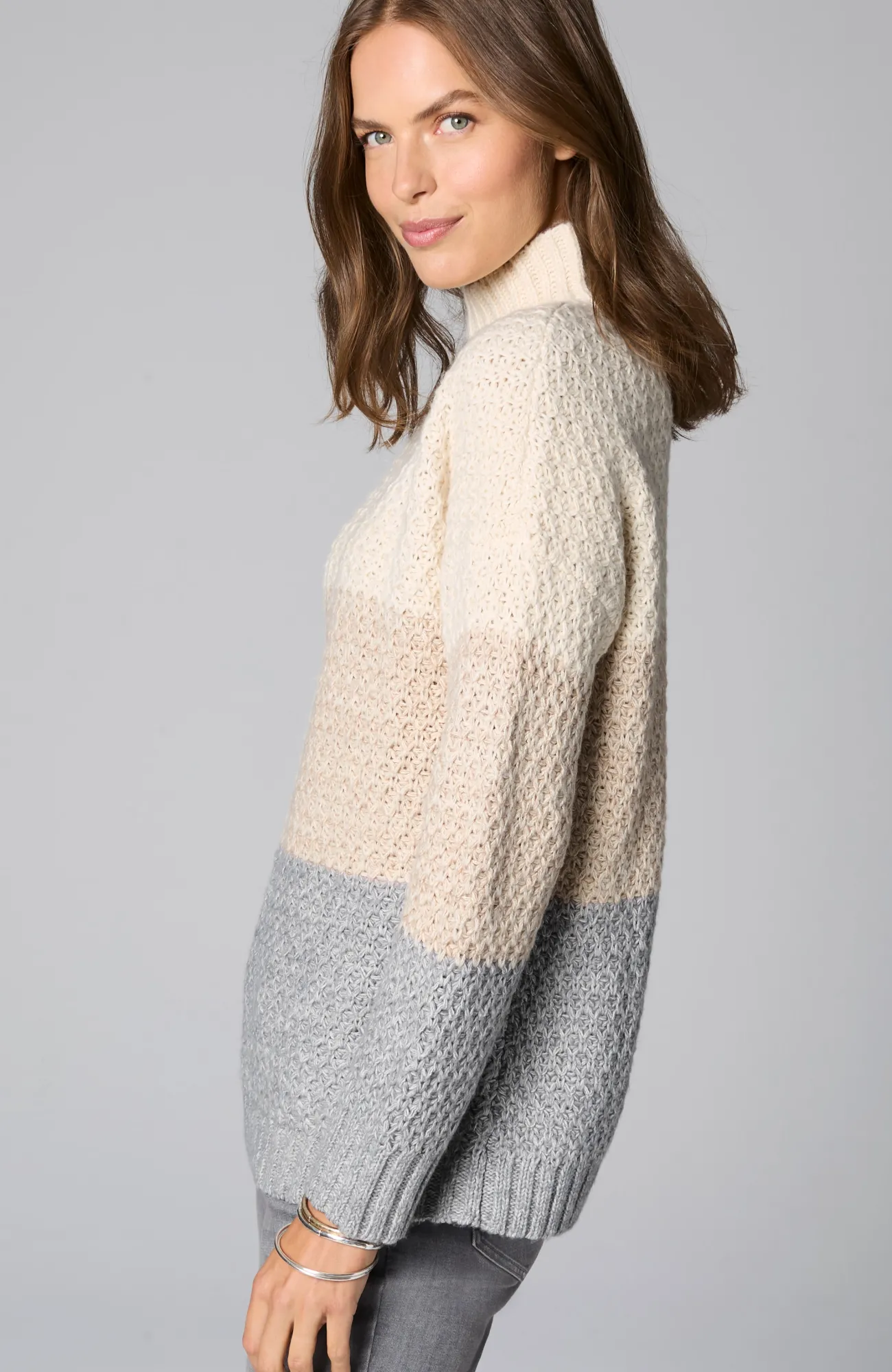 J.Jill Textured Color-Block Sweater Cream Multi Flash Sale