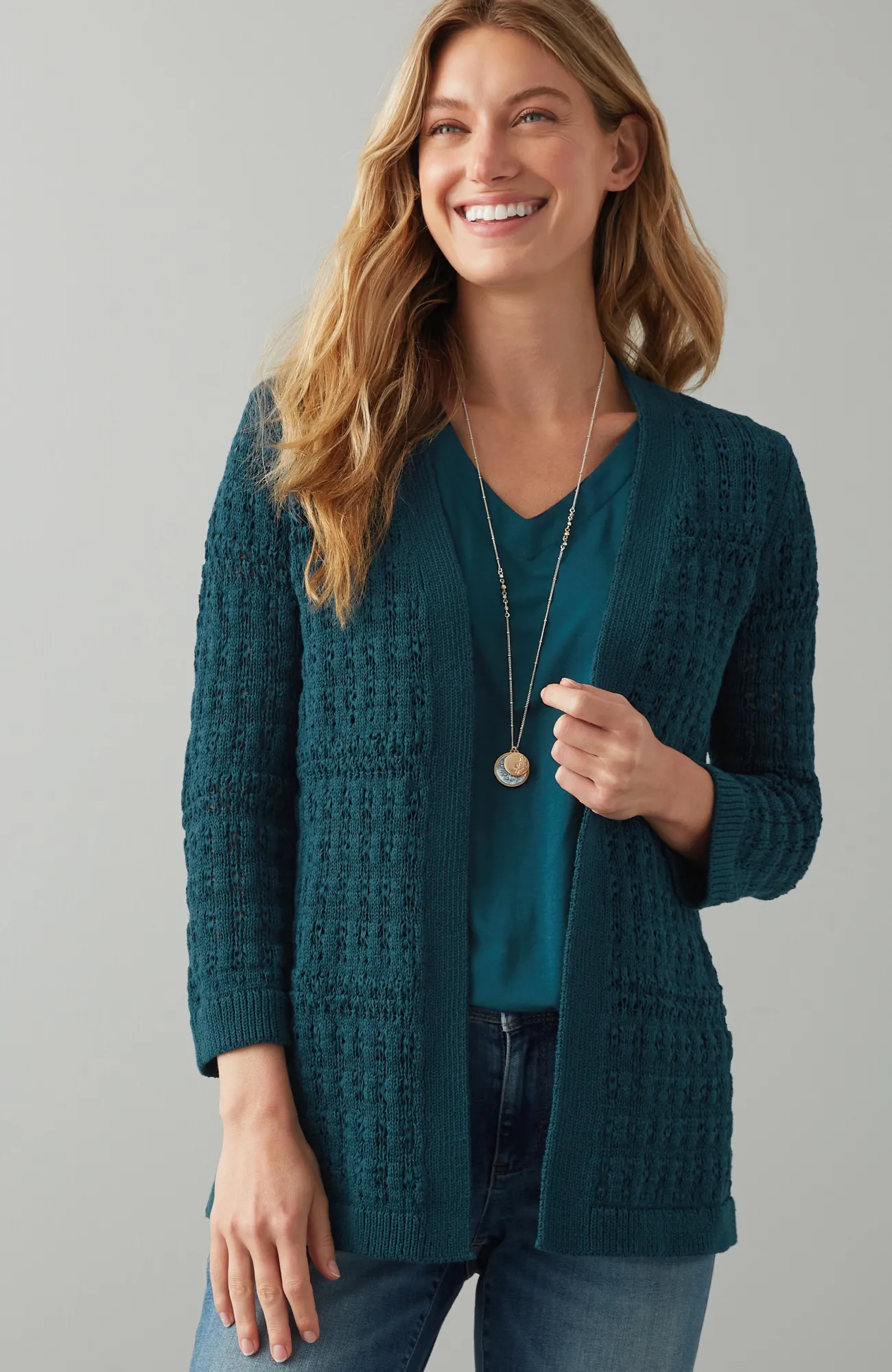 J.Jill Textured-Stitch Open-Front Cardi Clearance