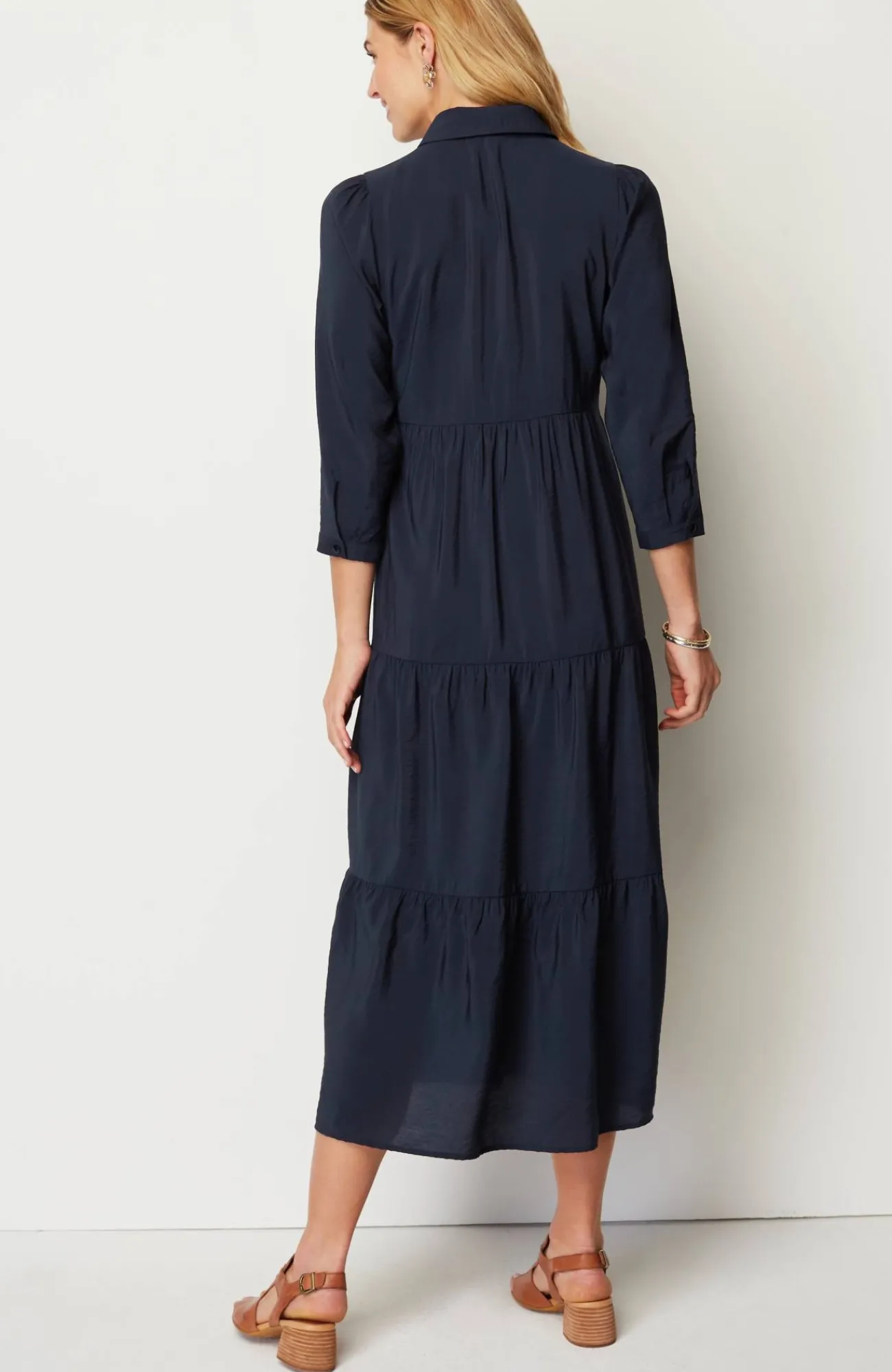 J.Jill Tiered Maxi Shirtdress Navy Blue Discount