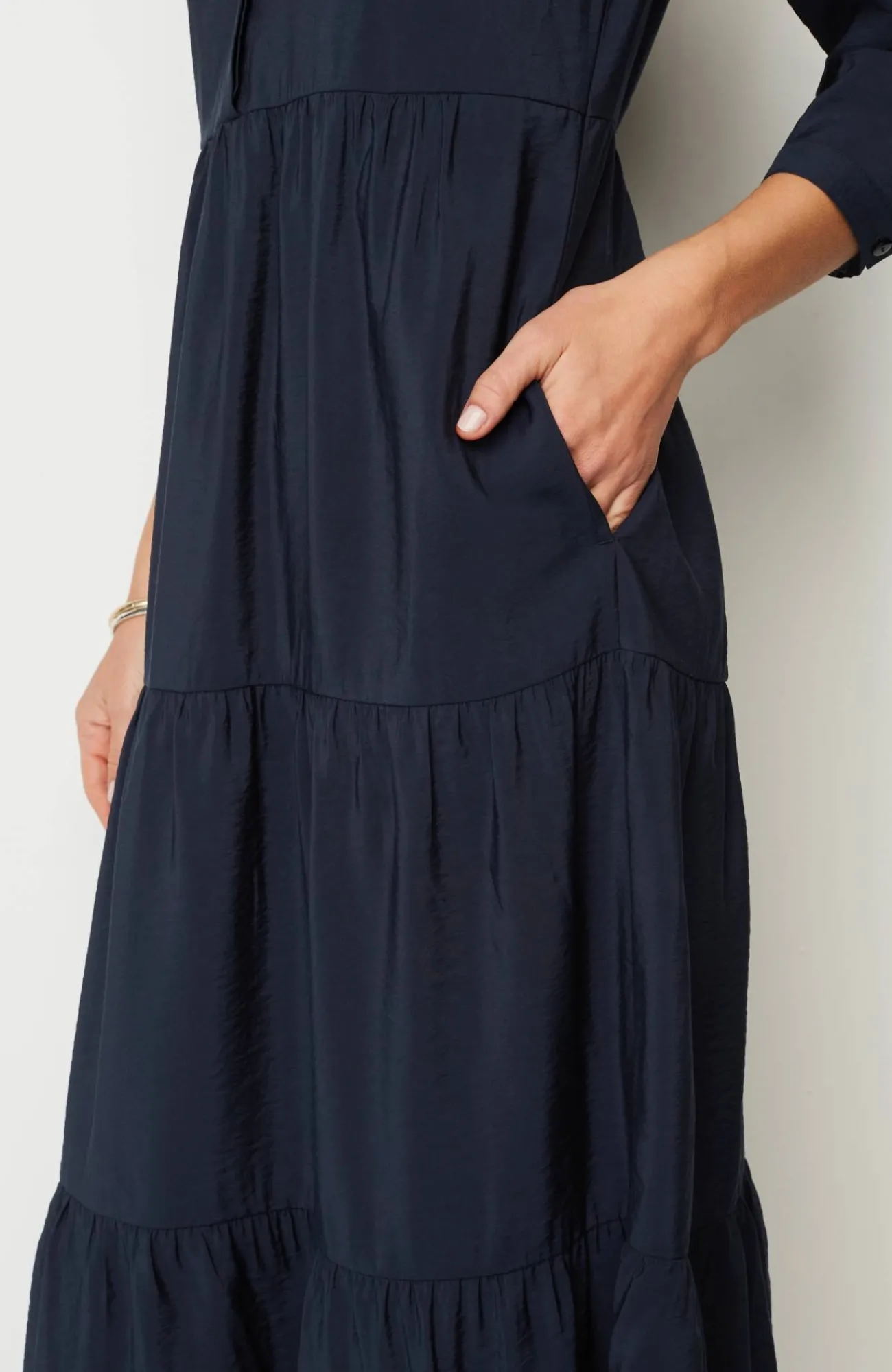 J.Jill Tiered Maxi Shirtdress Navy Blue Discount