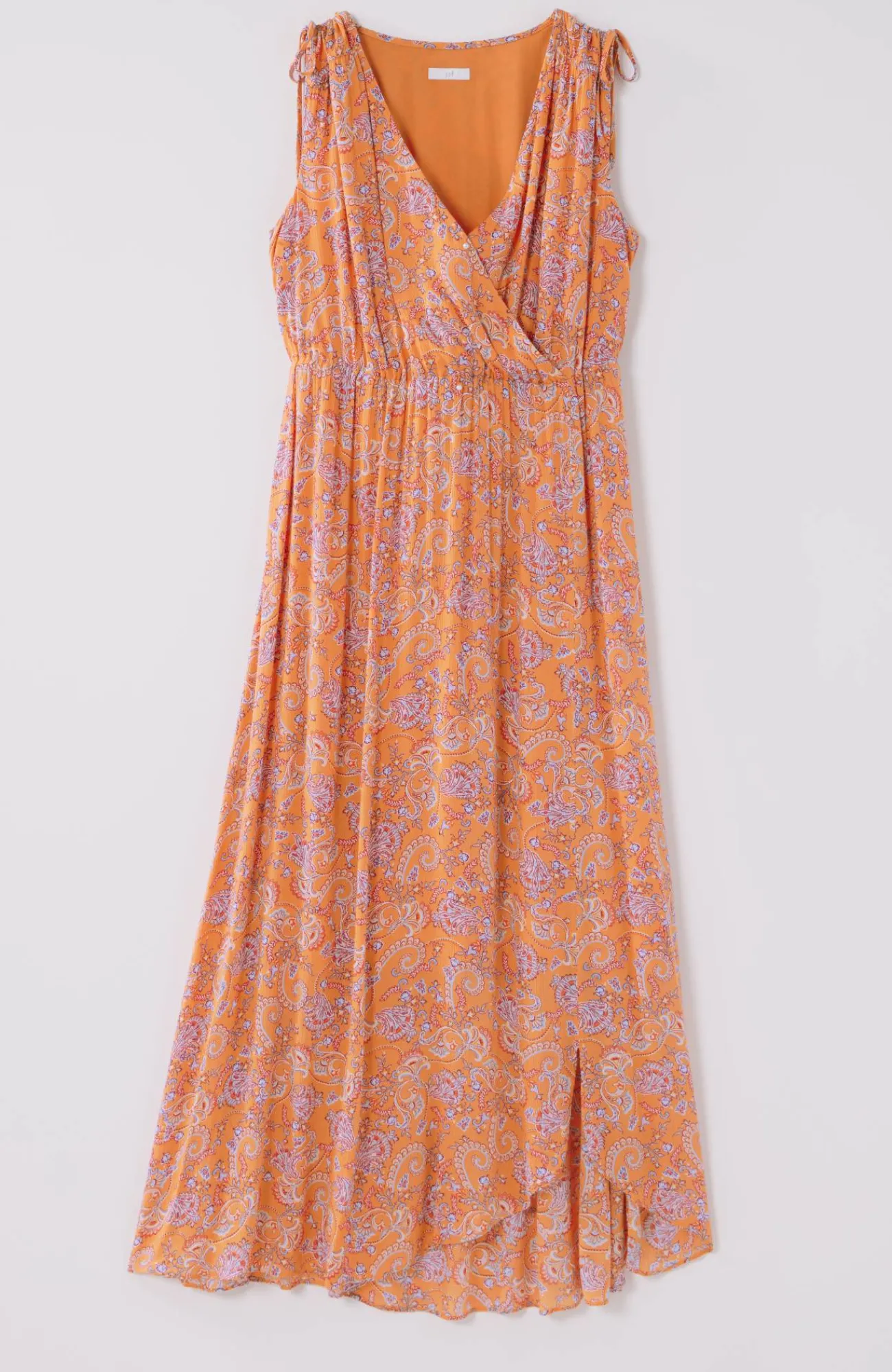 J.Jill Tie-Shoulder Faux-Wrap Dress Dark Apricot Ornamental Paisley Fashion