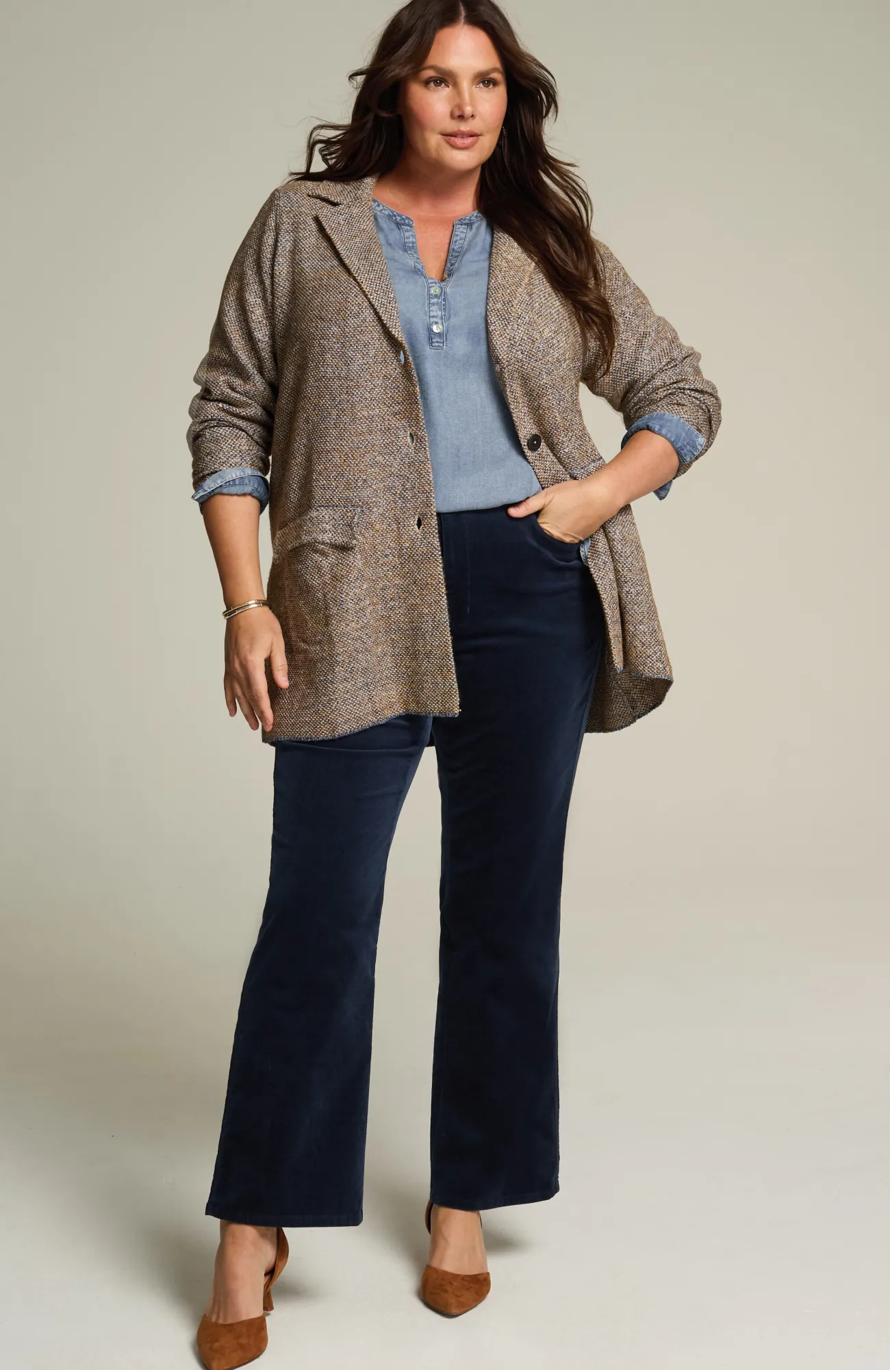 J.Jill Tweed-Textured Sweater-Jacket Maple Sugar Multi Online