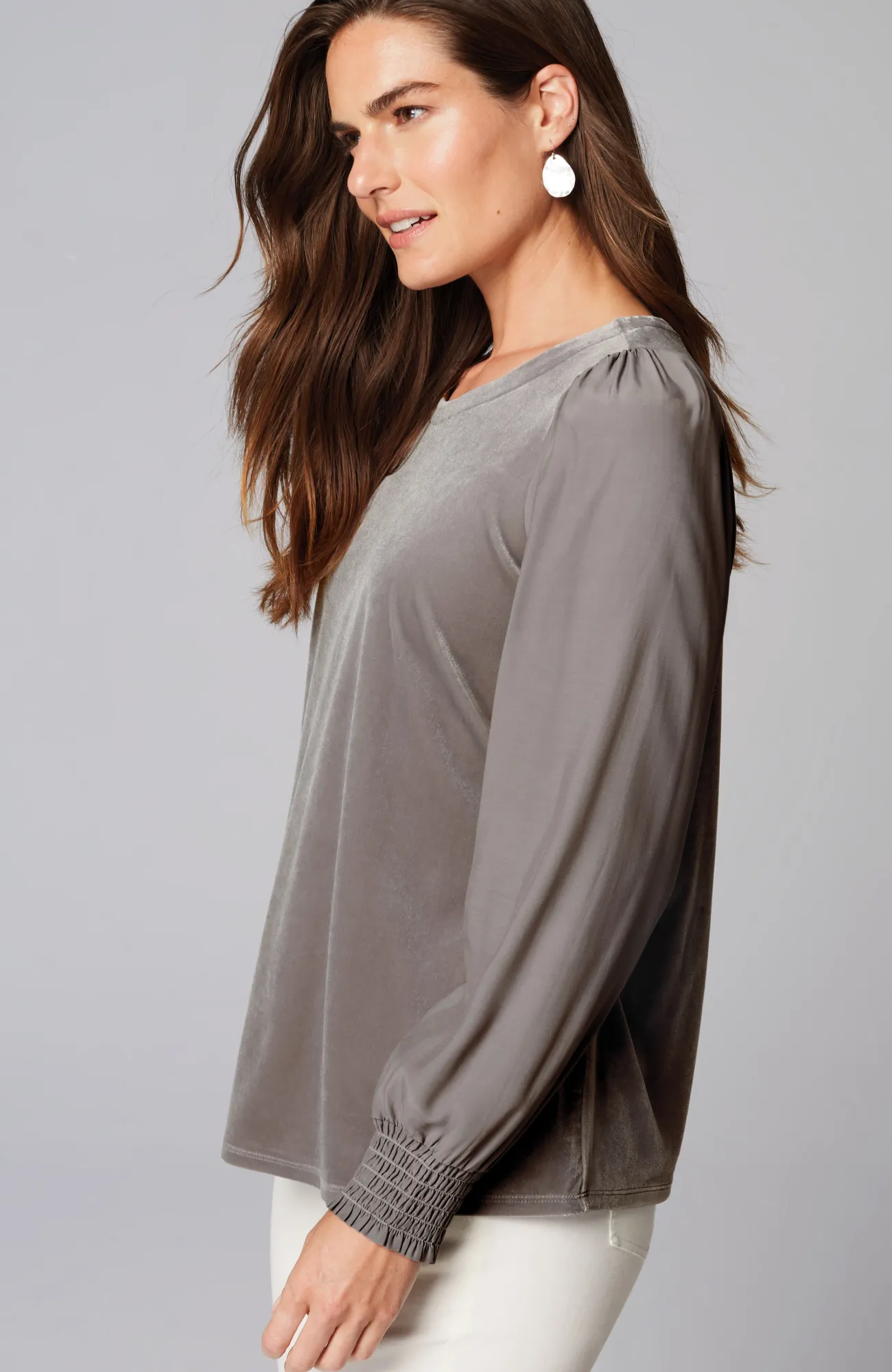 J.Jill Velour Mixed-Media Top Hot