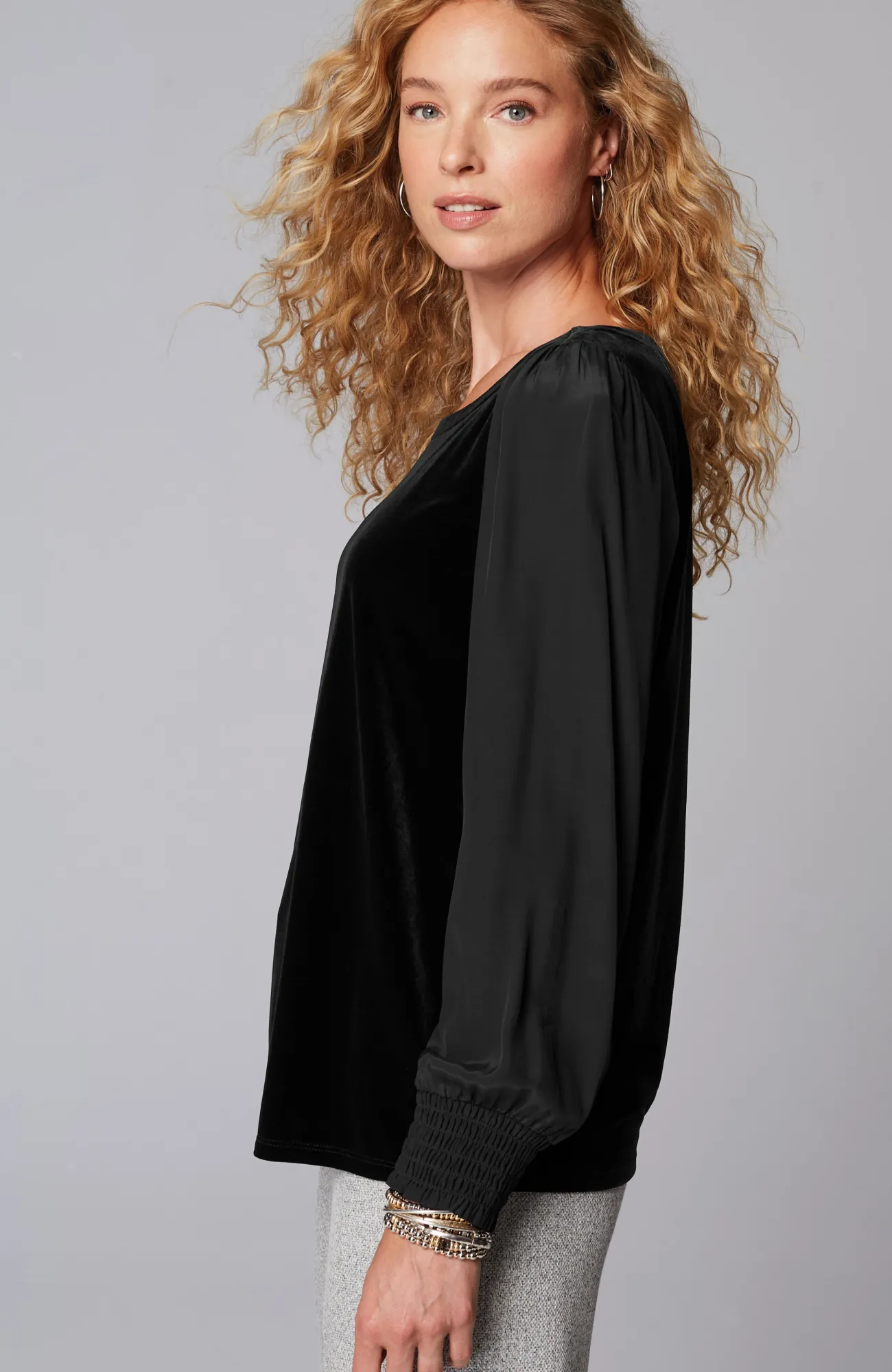 J.Jill Velour Mixed-Media Top Hot