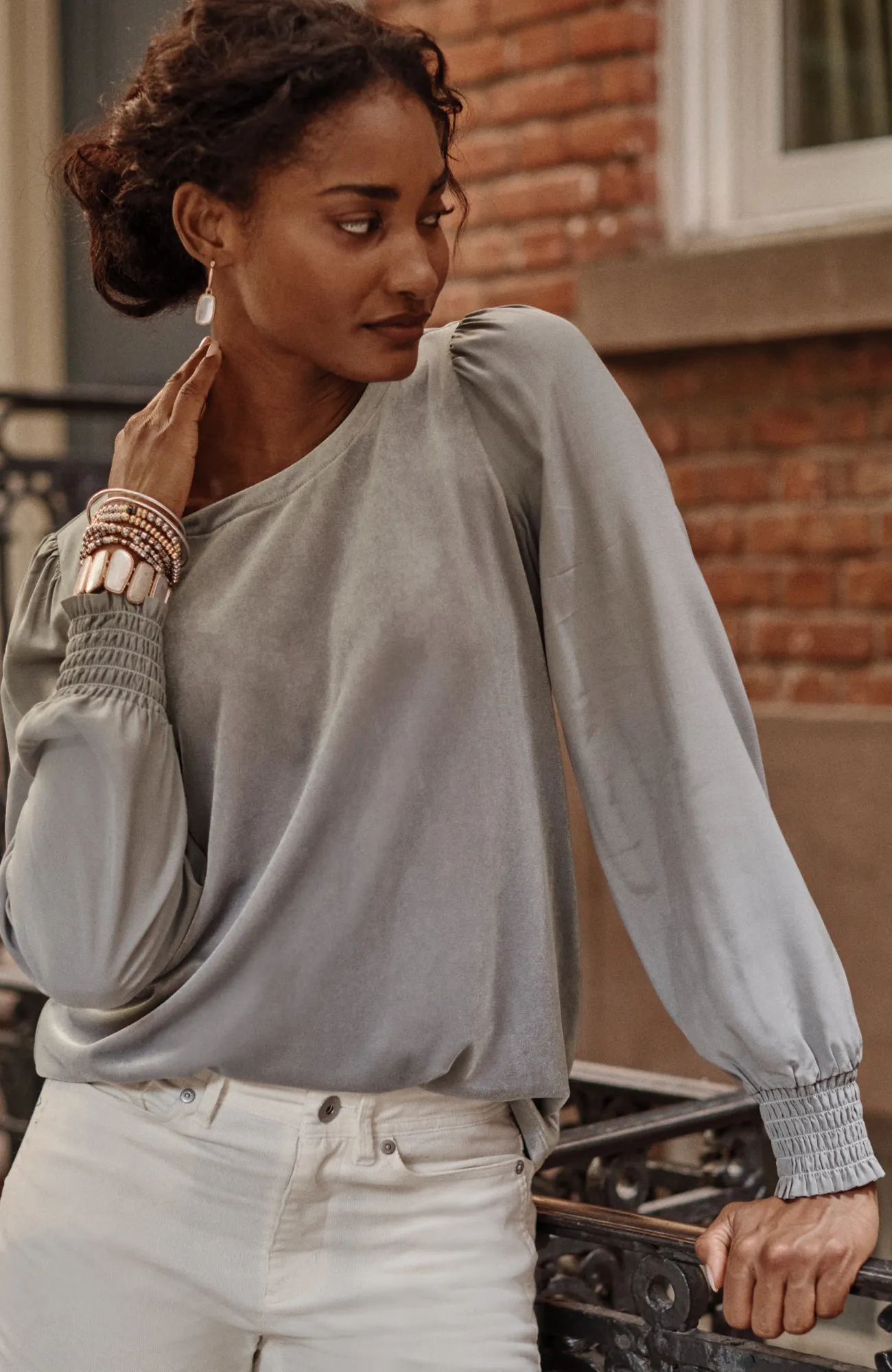 J.Jill Velour Mixed-Media Top Hot