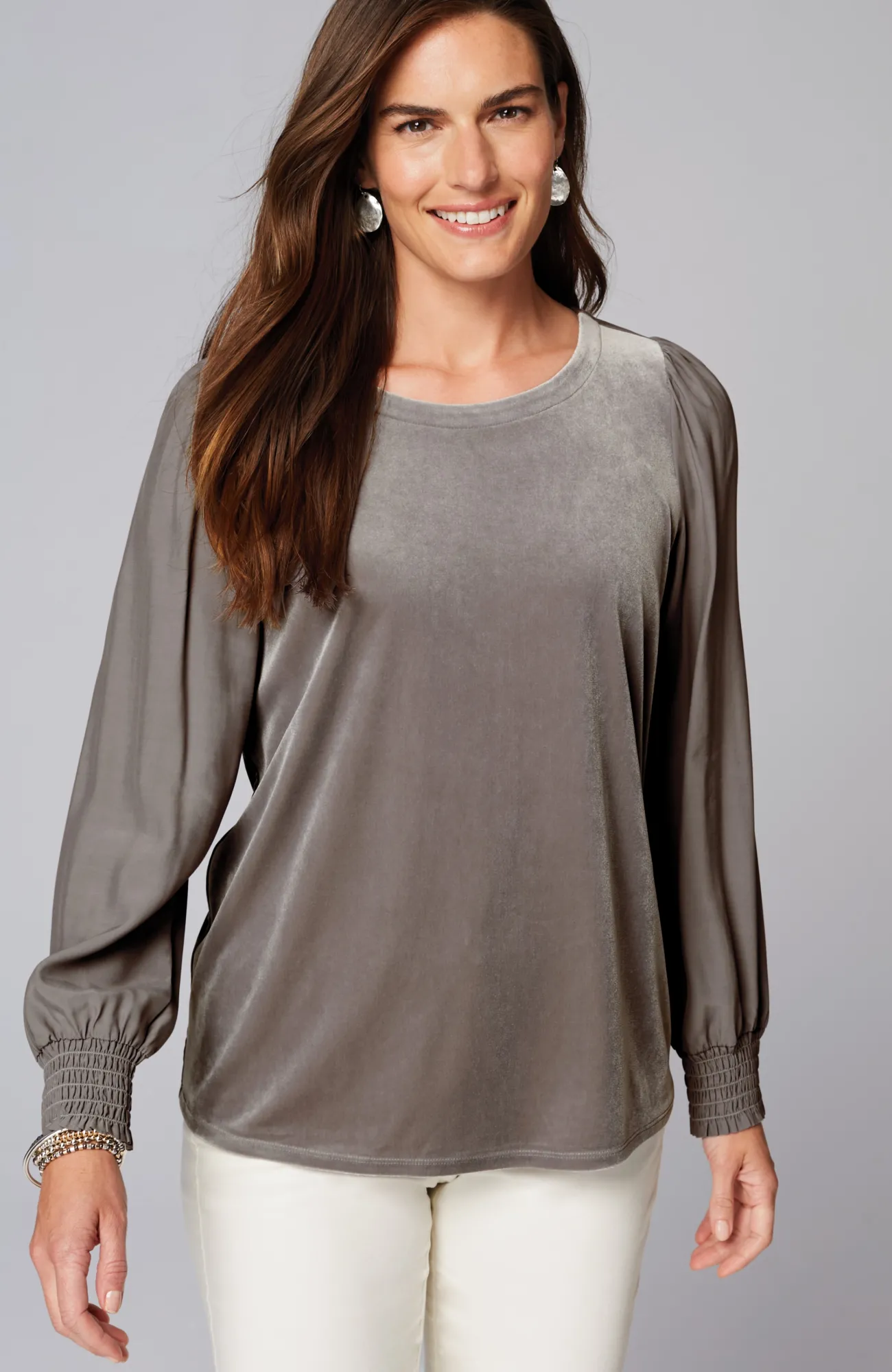 J.Jill Velour Mixed-Media Top Hot