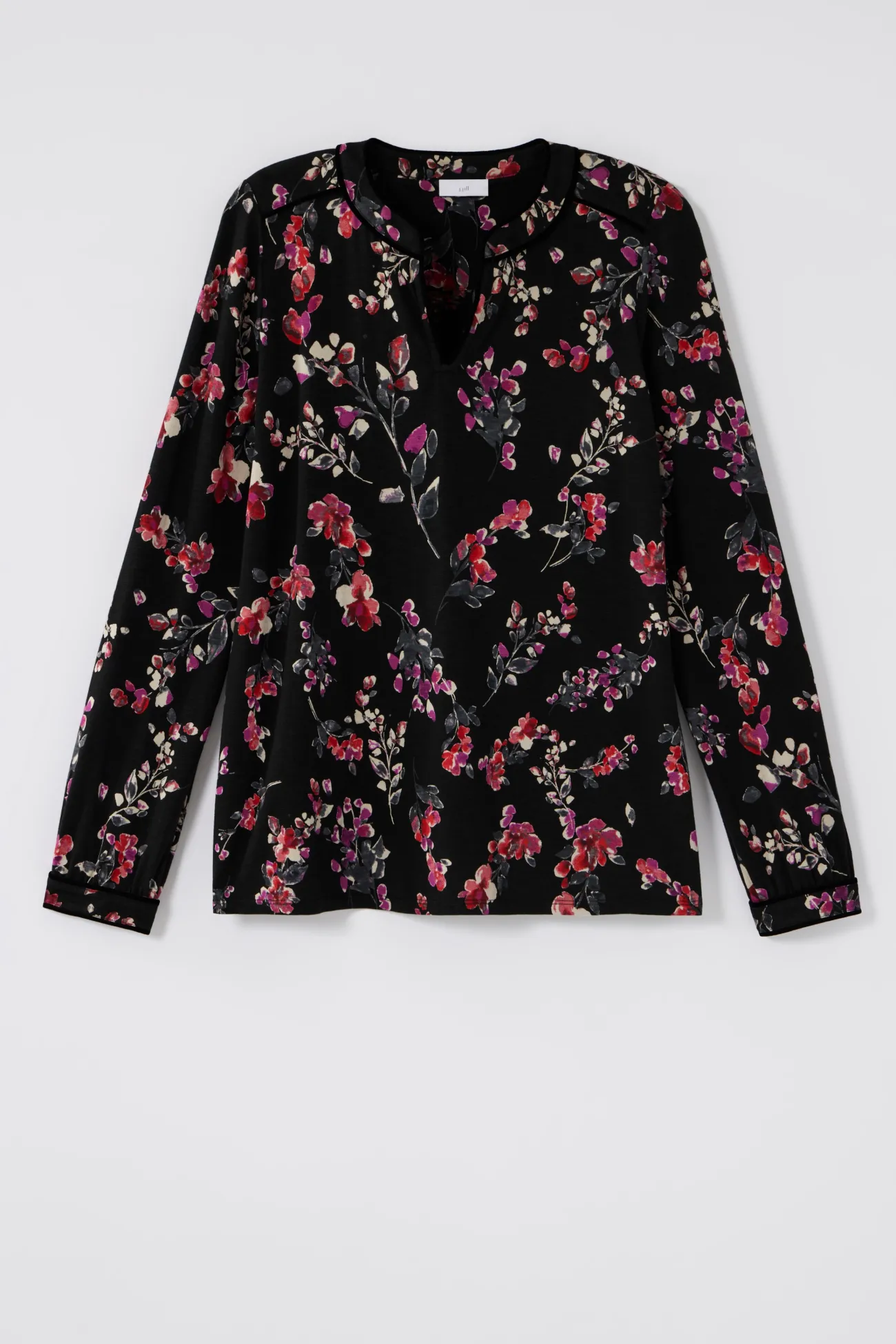J.Jill Velvet-Piped Top Black Glistening Blooms Clearance