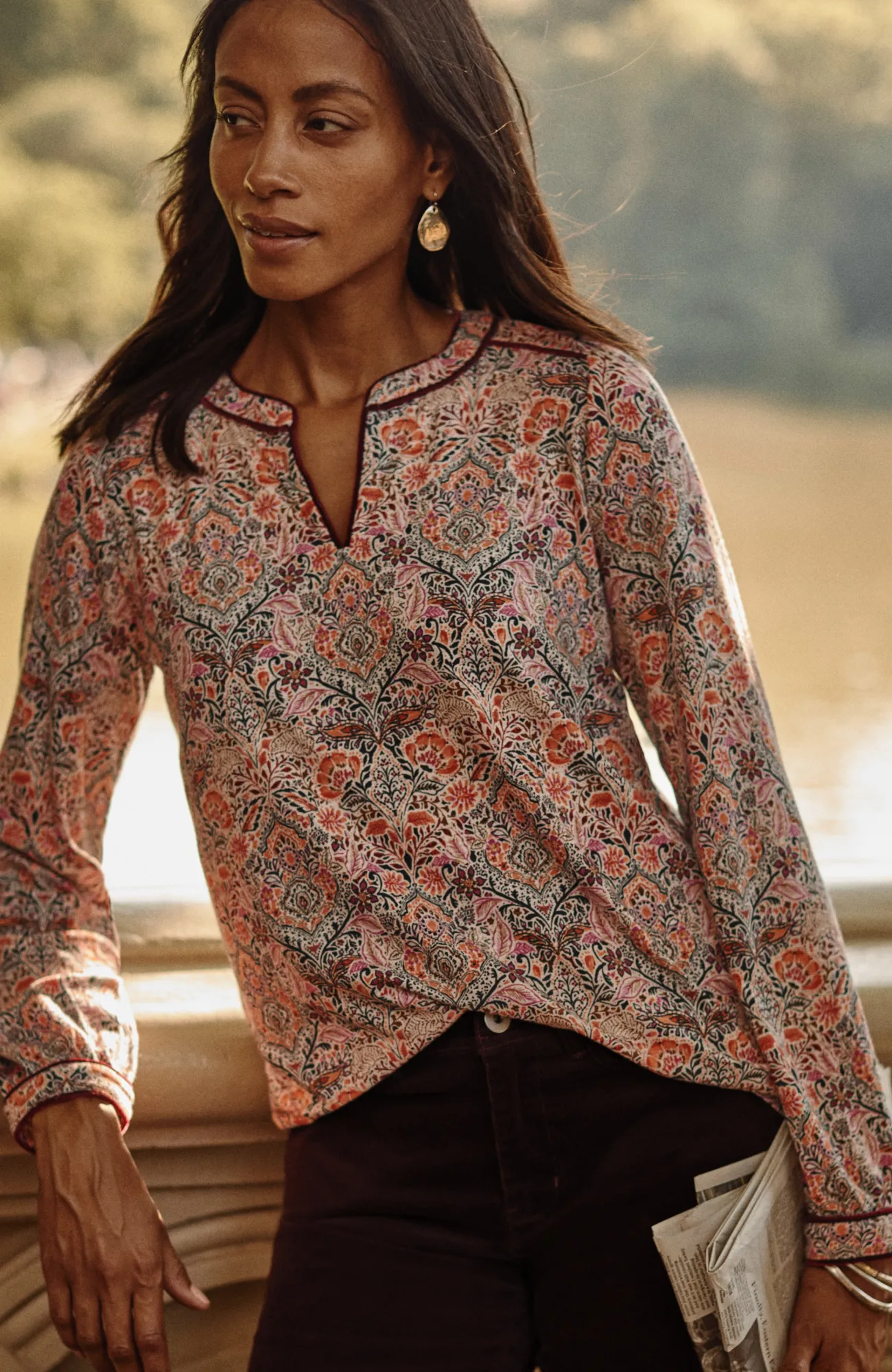 J.Jill Velvet-Piped Top Black Glistening Blooms Clearance