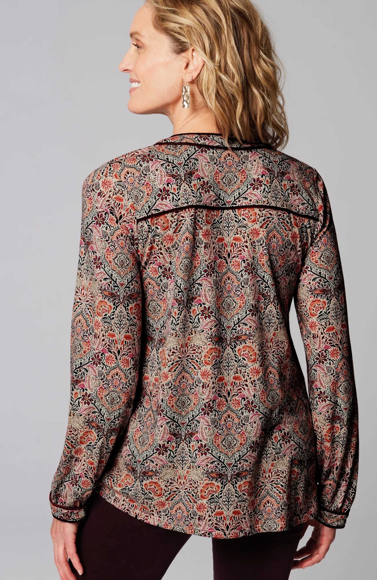 J.Jill Velvet-Piped Top Black Glistening Blooms Clearance