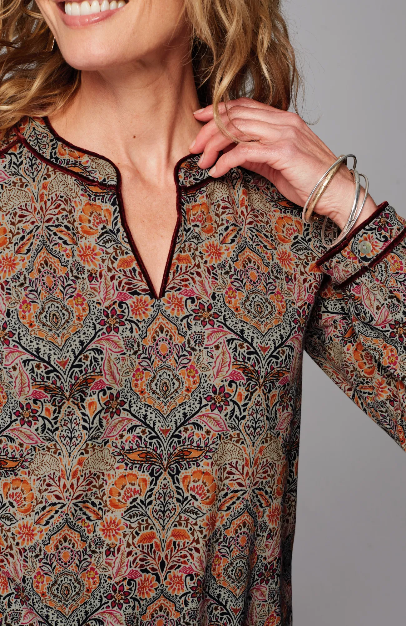 J.Jill Velvet-Piped Top Black Glistening Blooms Clearance