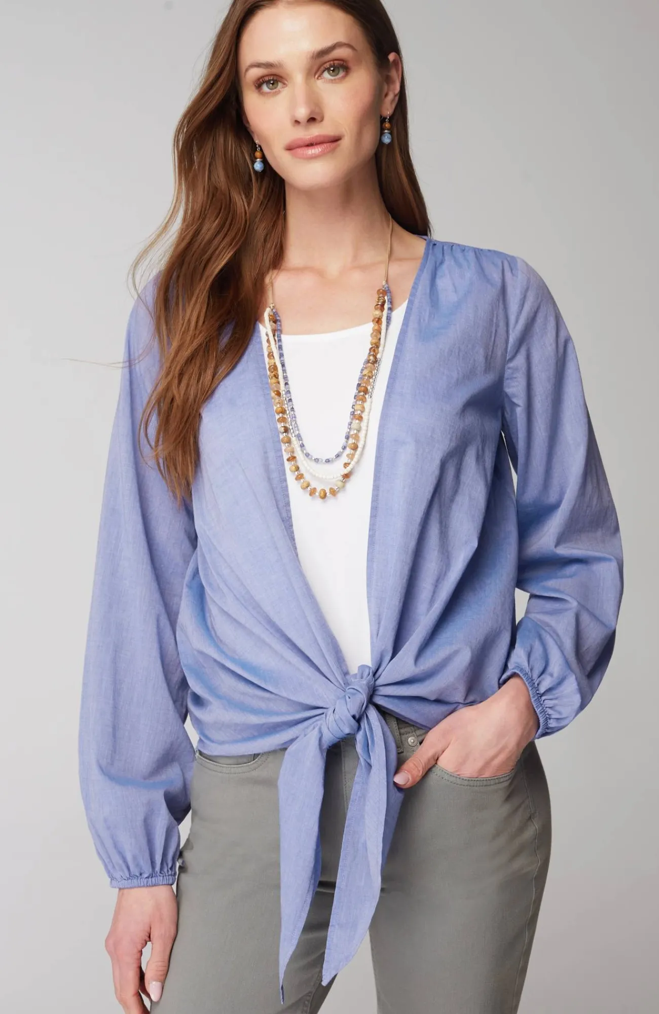 J.Jill Voile Tie-Front Topper Twilight Sky Cheap