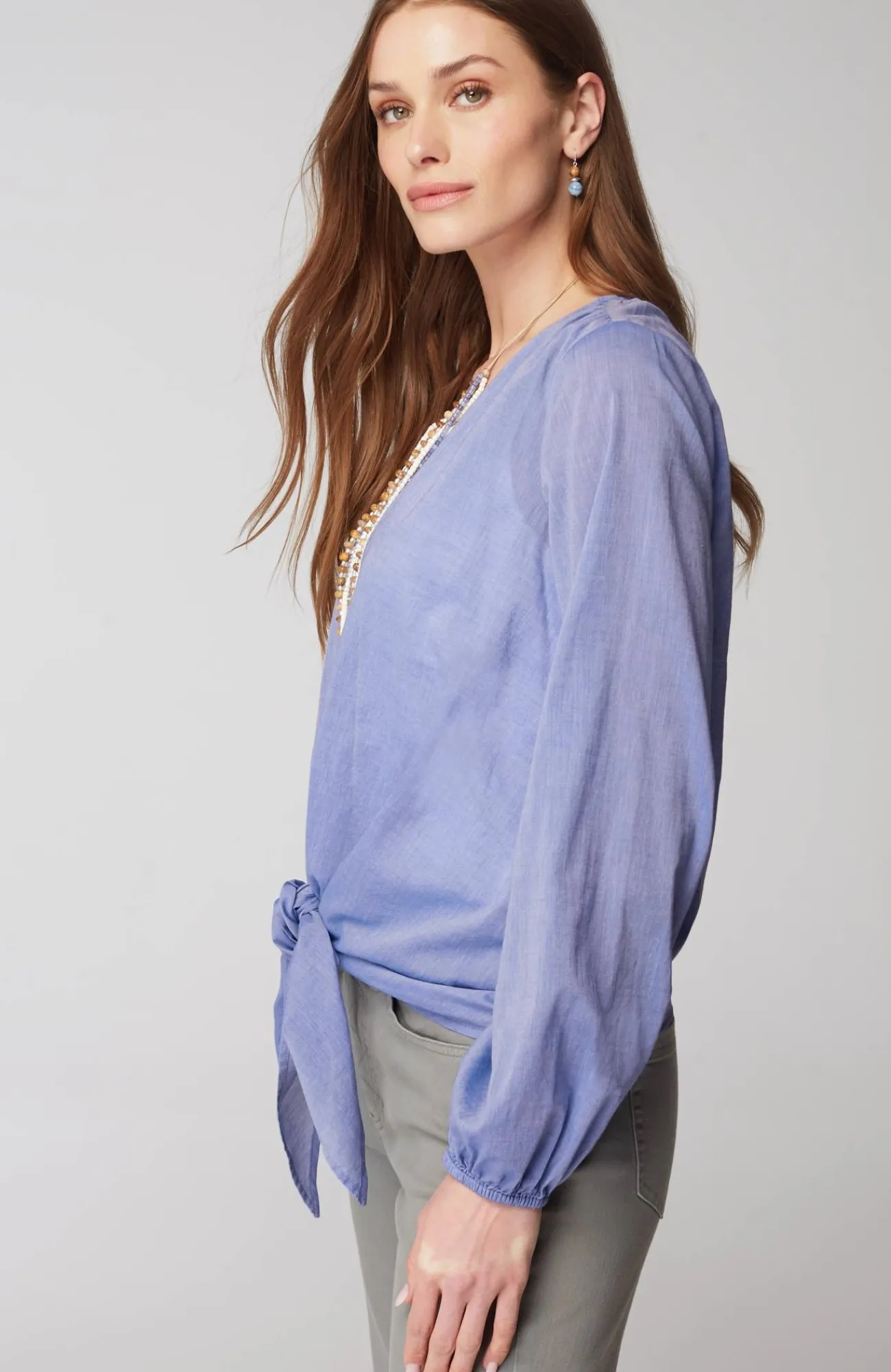 J.Jill Voile Tie-Front Topper Twilight Sky Cheap