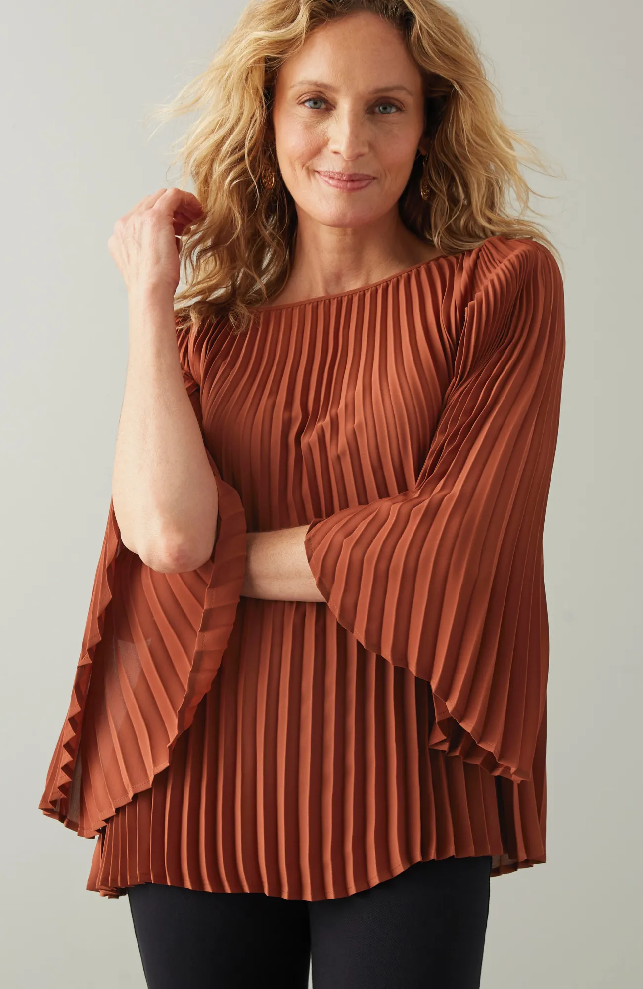 J.Jill Wearever Boat-Neck Pleated Top Auburn Clearance