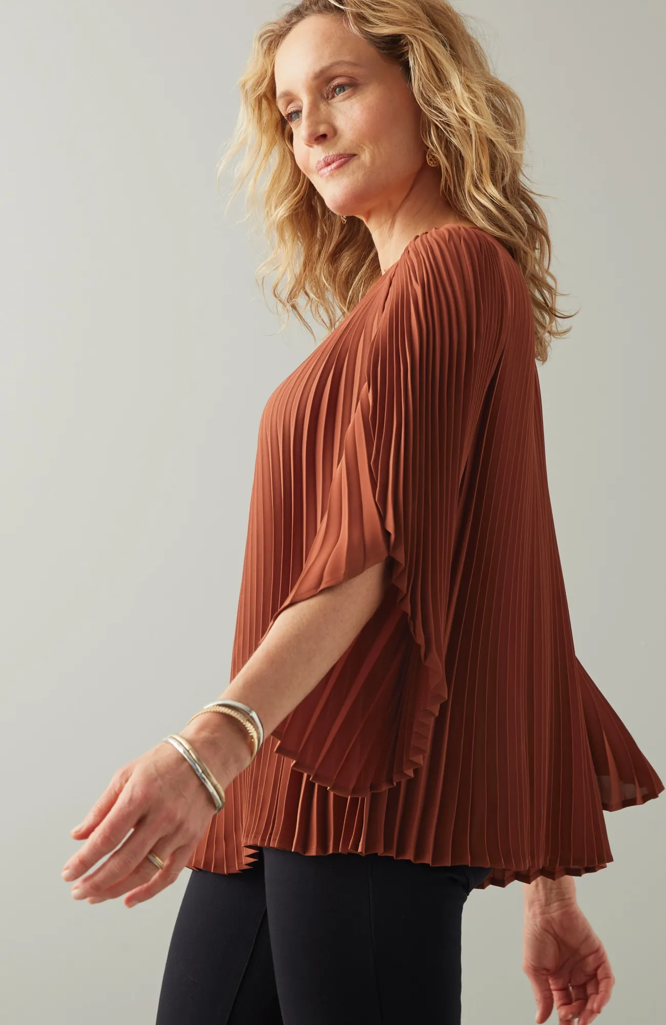 J.Jill Wearever Boat-Neck Pleated Top Auburn Clearance