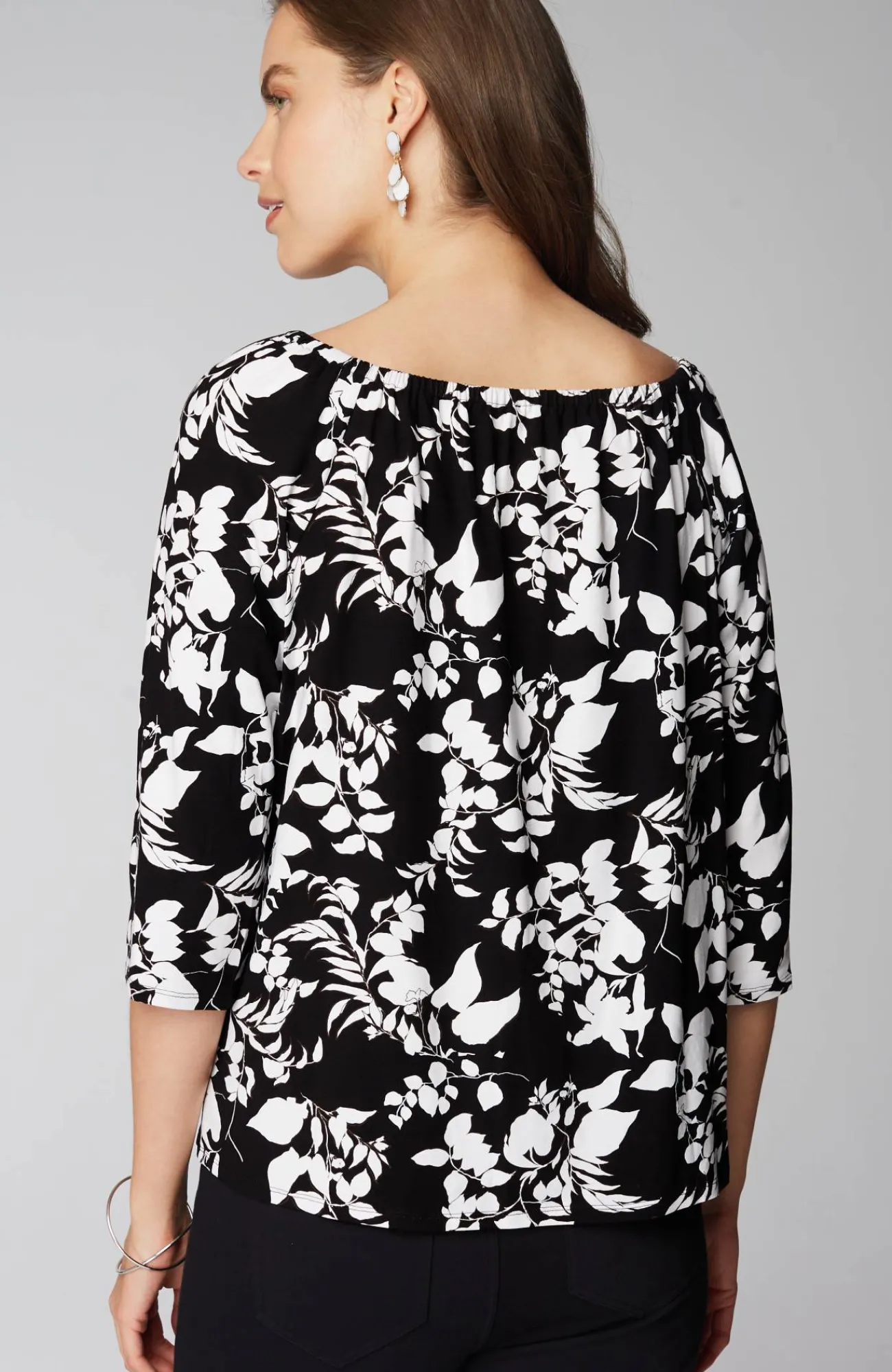 J.Jill Wearever Convertible-Shoulder Keyhole Top Black Silhouette Vines Cheap