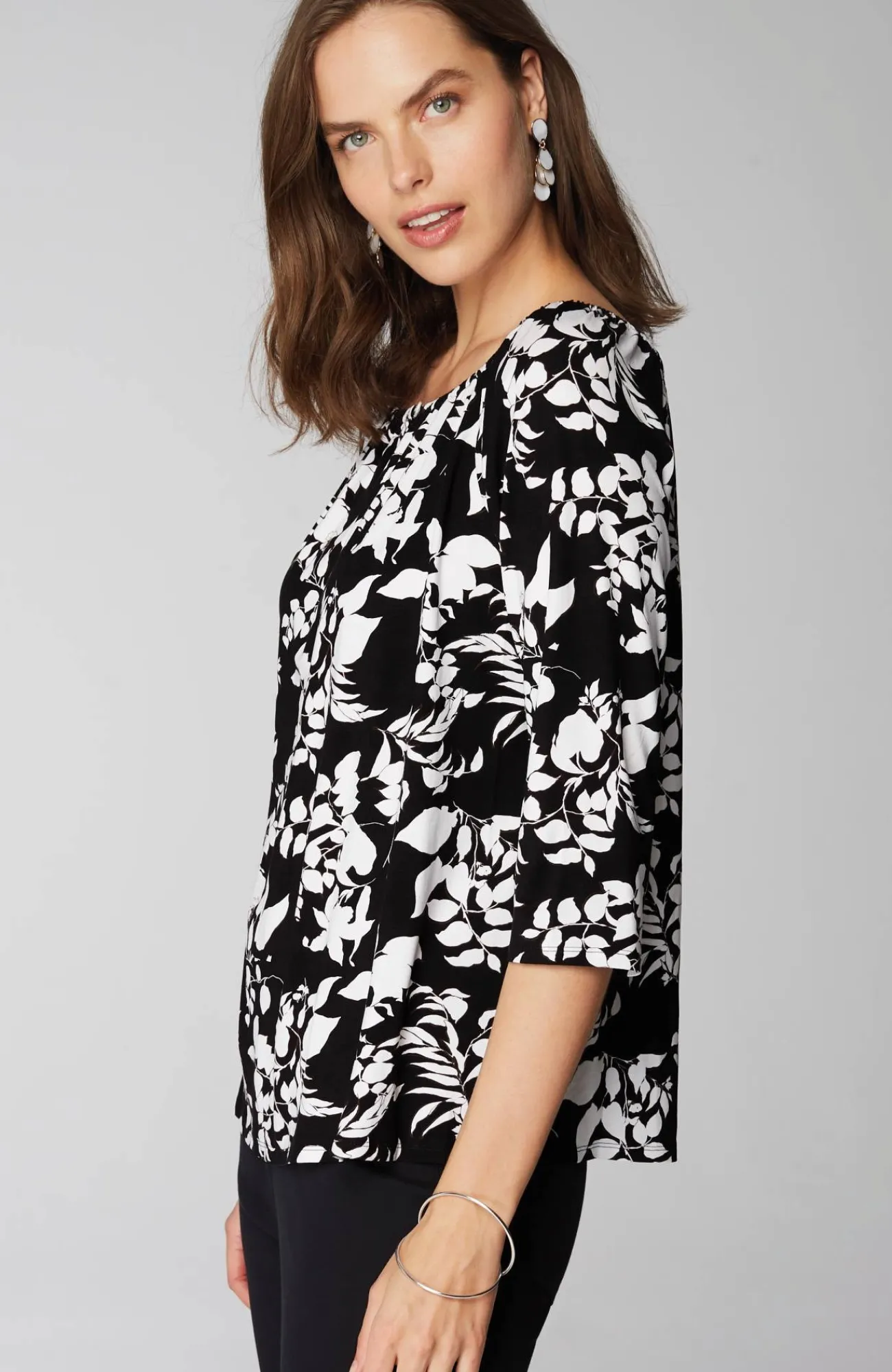 J.Jill Wearever Convertible-Shoulder Keyhole Top Black Silhouette Vines Cheap