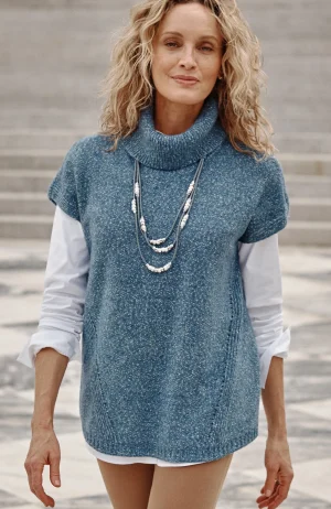J.Jill Wearever Cowl-Neck Short-Sleeve Sweater Moonlit Sky Heather Hot