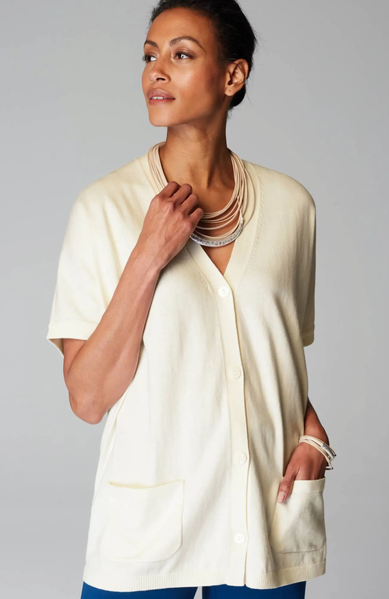 J.Jill Wearever Short Dolman-Sleeve Cardi Cream Fashion