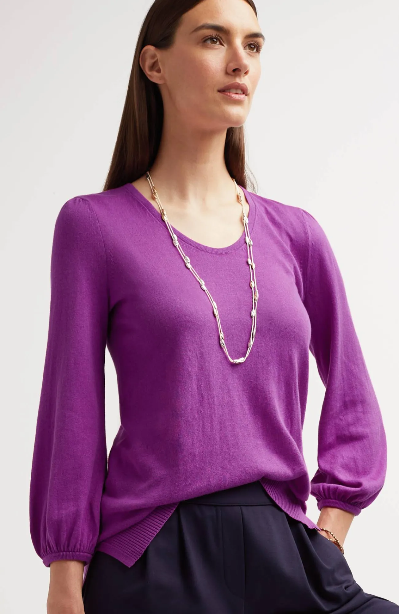 J.Jill Wearever Silk-Blend Blouson-Sleeve Sweater Outlet