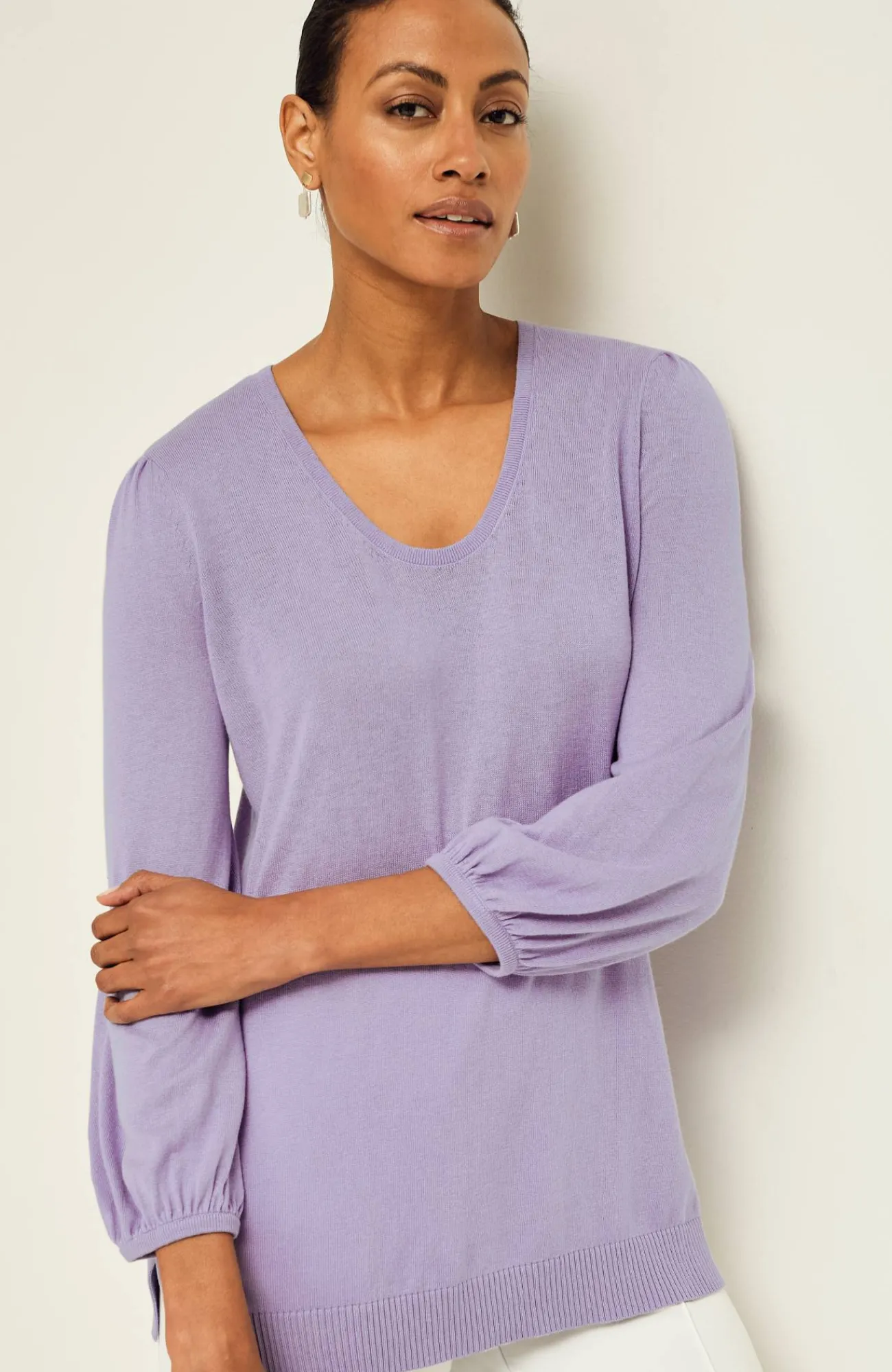 J.Jill Wearever Silk-Blend Blouson-Sleeve Sweater Outlet