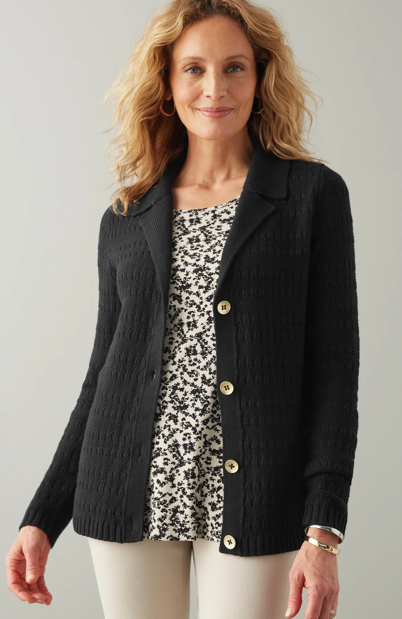 J.Jill Wearever Textured Collared Cardi Shop