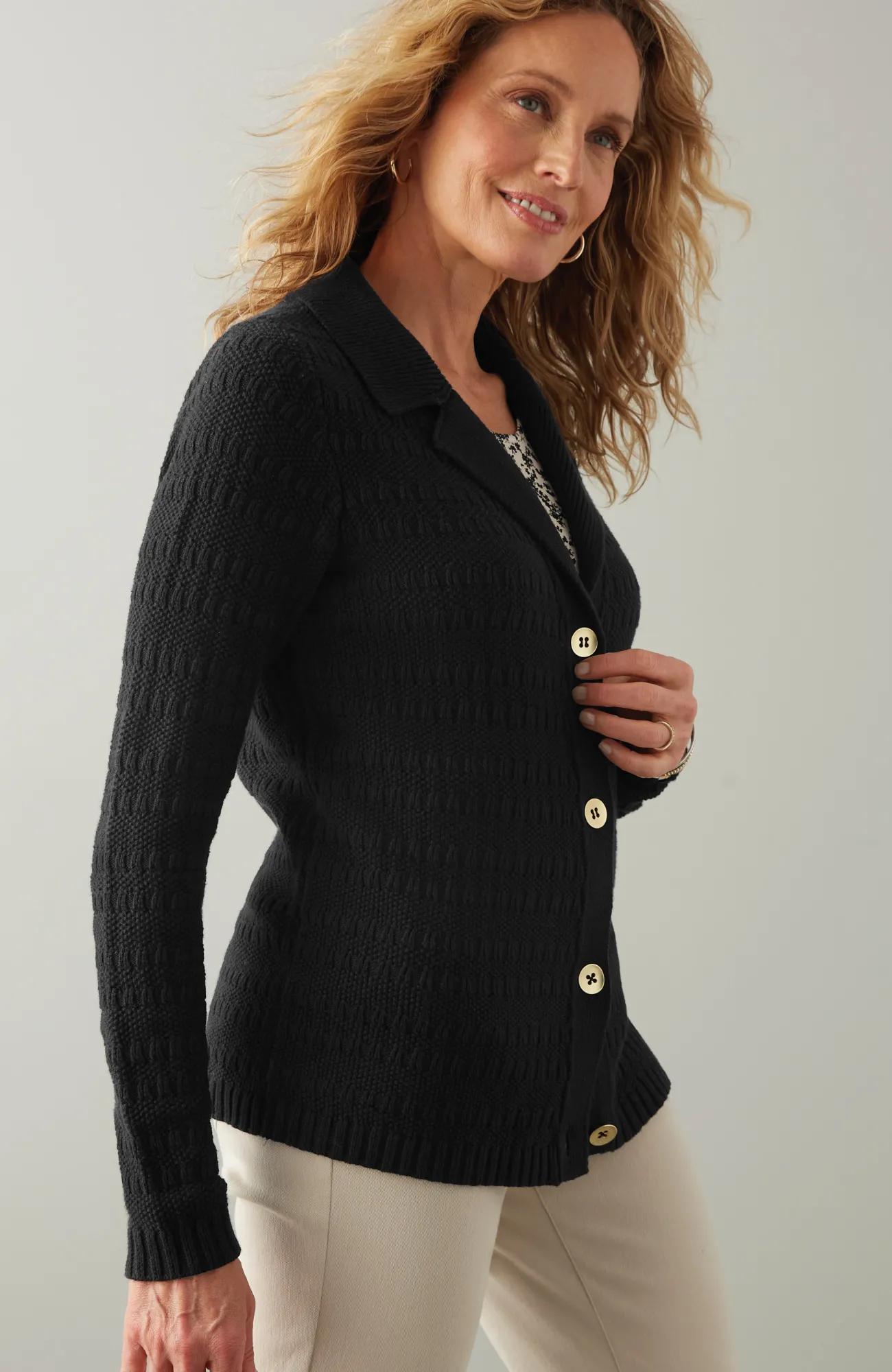 J.Jill Wearever Textured Collared Cardi Shop