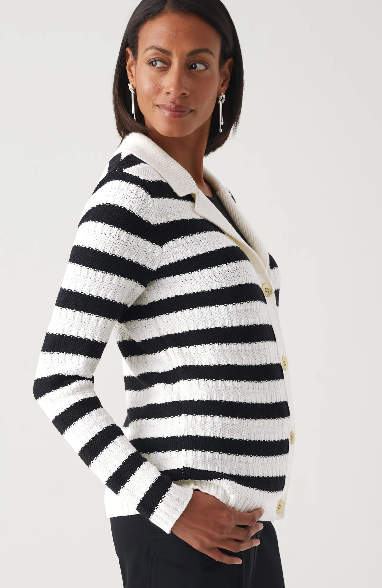 J.Jill Wearever Textured Collared Cardi Shop