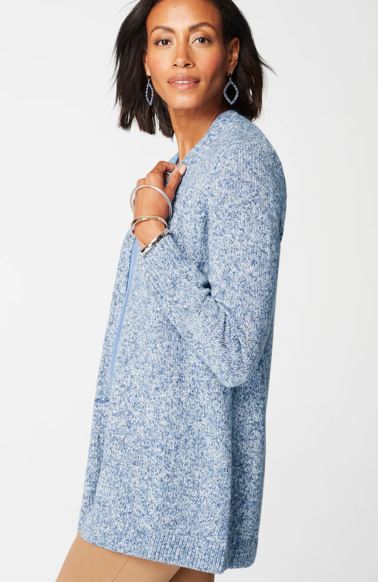 J.Jill Wearever Tweed Open-Front Cardi Navy Blue Multi Store