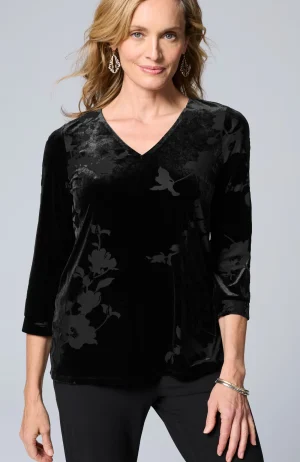 J.Jill Wearever Velvet Burnout Top Black Nouveau Vines Shop