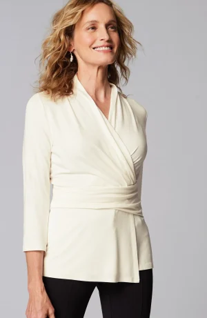 J.Jill Wearever V-Neck Draped-Waist Top Soft Smoky Mauve Heather Fashion